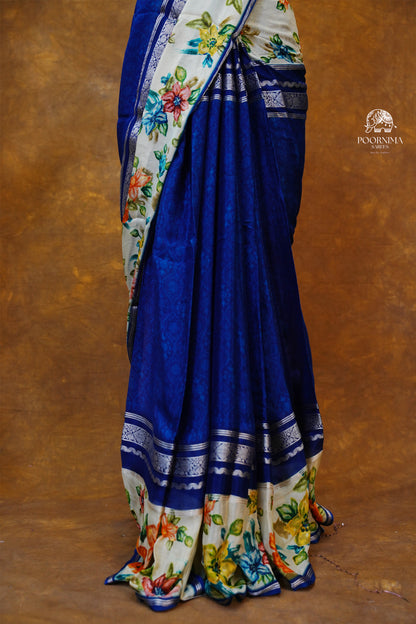 MYSORE CRAPE DIGTAL PRINTED SAREE - BLUE