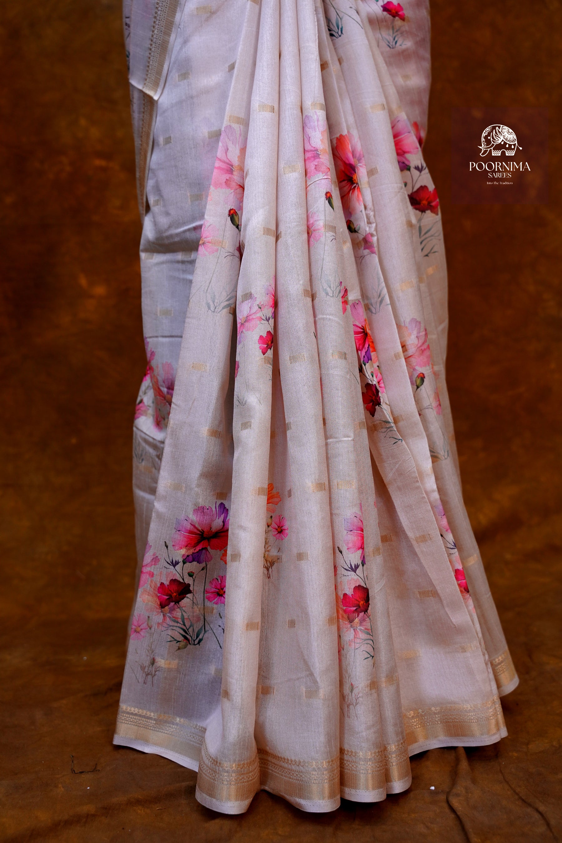 CHANDERI SAREE - BEIGE CREAM