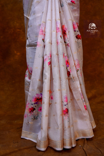 CHANDERI SAREE - BEIGE CREAM