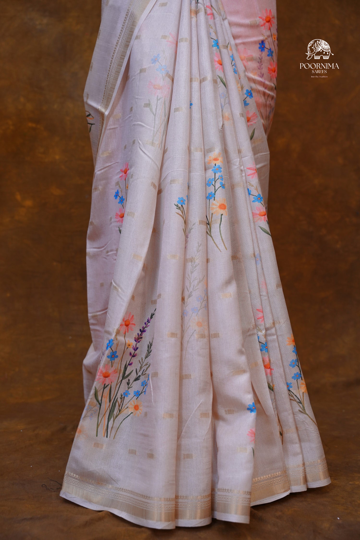 CHANDERI SAREE - BEIGE CREAM