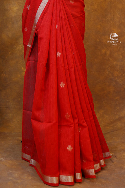 SEMI TUSSAR SAREE - RED