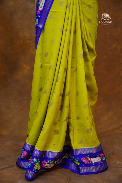 DOLA SILK SAREE - PEAR GREEN