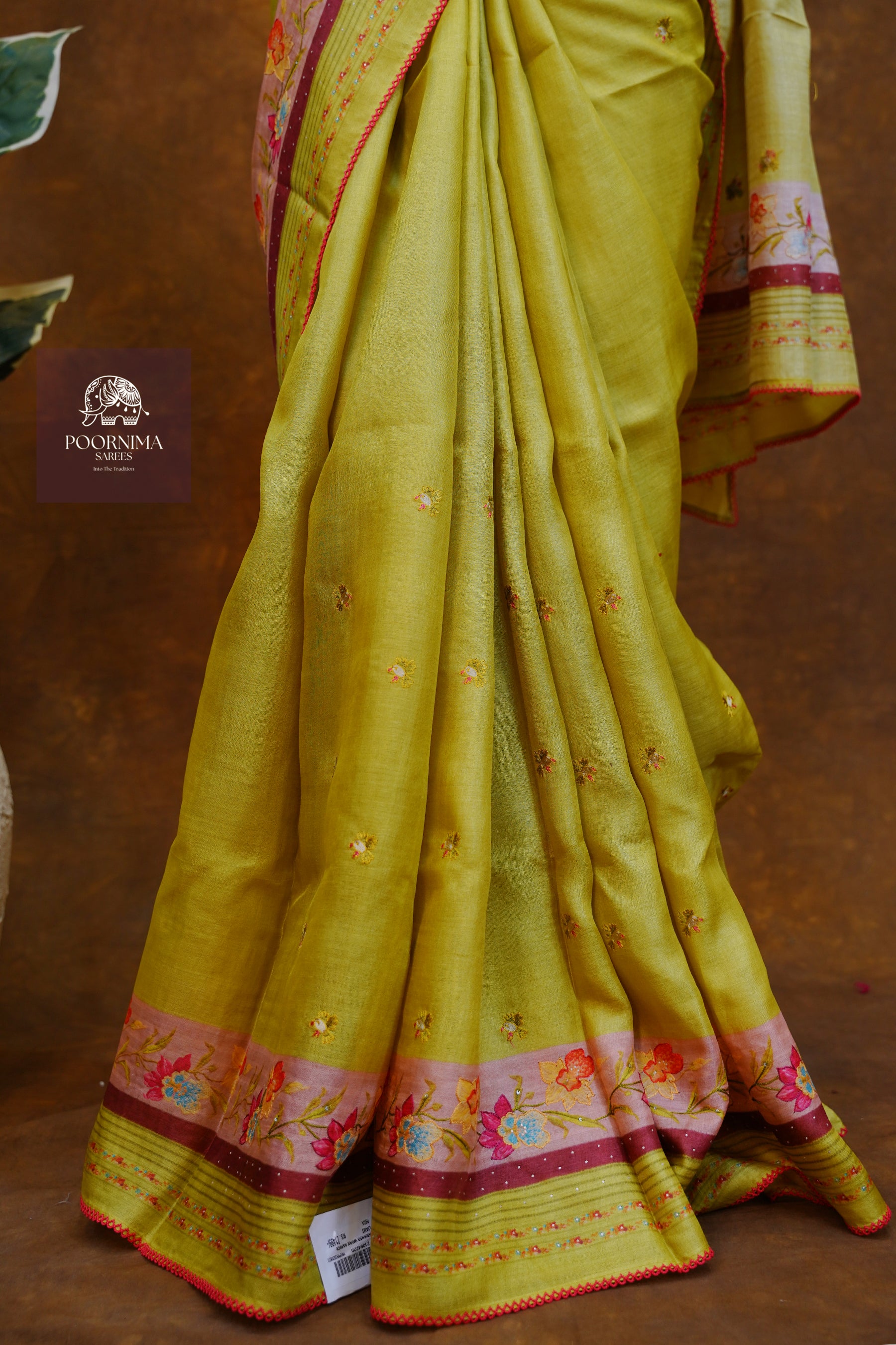 HANDLOOM TUSSAR SAREE - WARM OLIVE