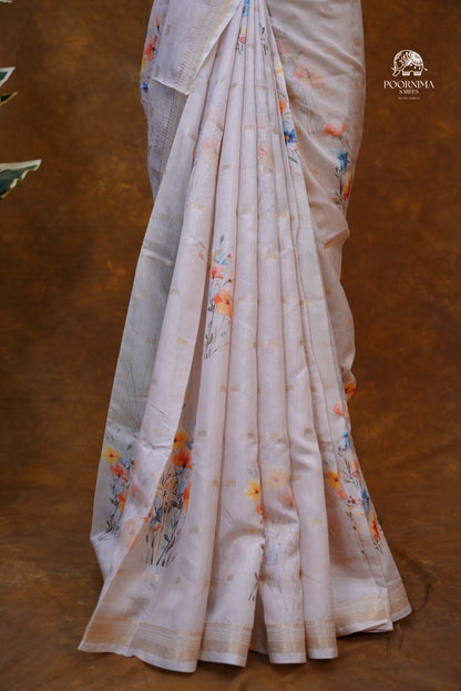 CHANDERI SAREE  - BEIGE CREAM