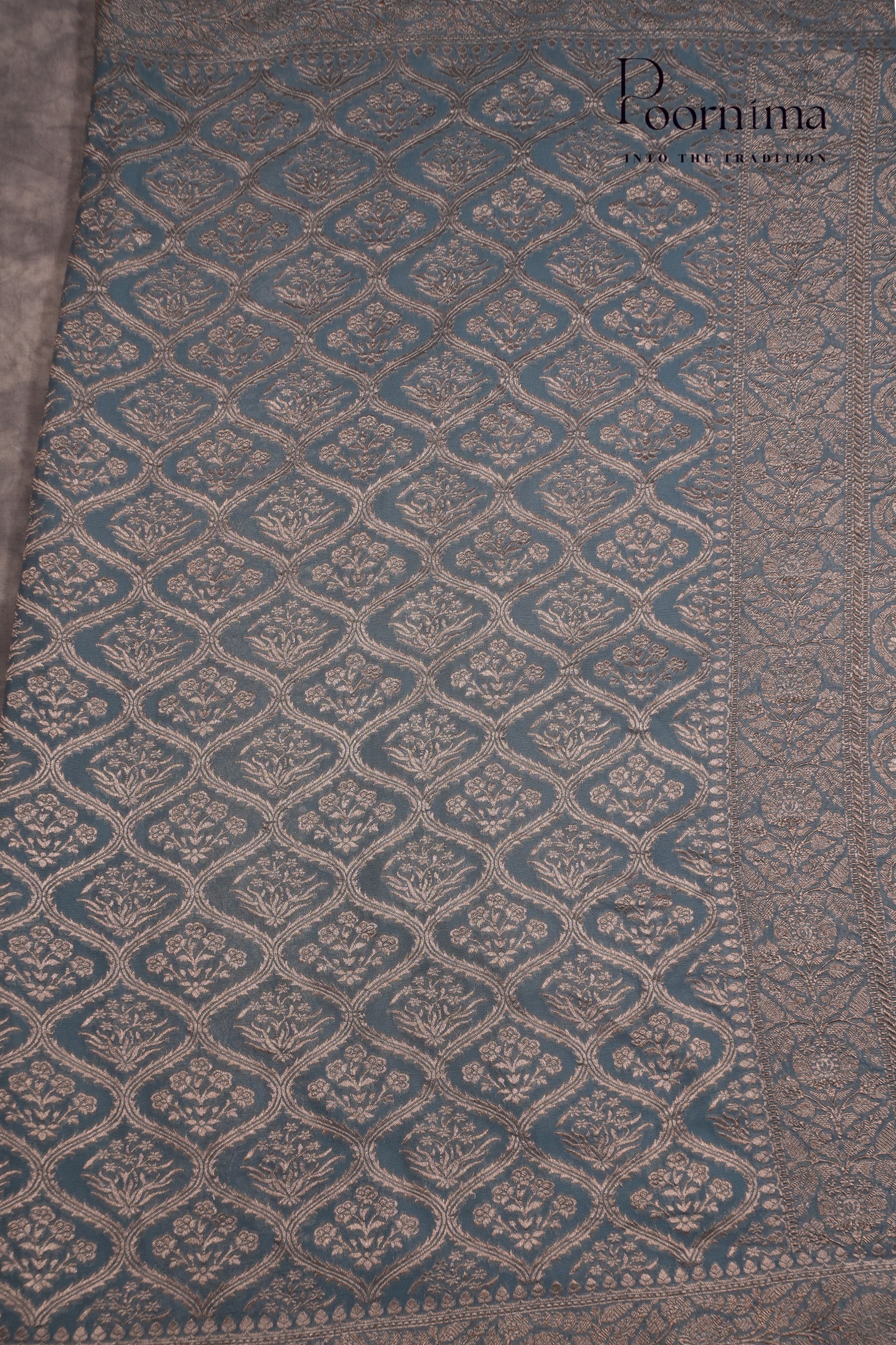 KHADDI GEORGETTE SAREE- STEEL BLUE