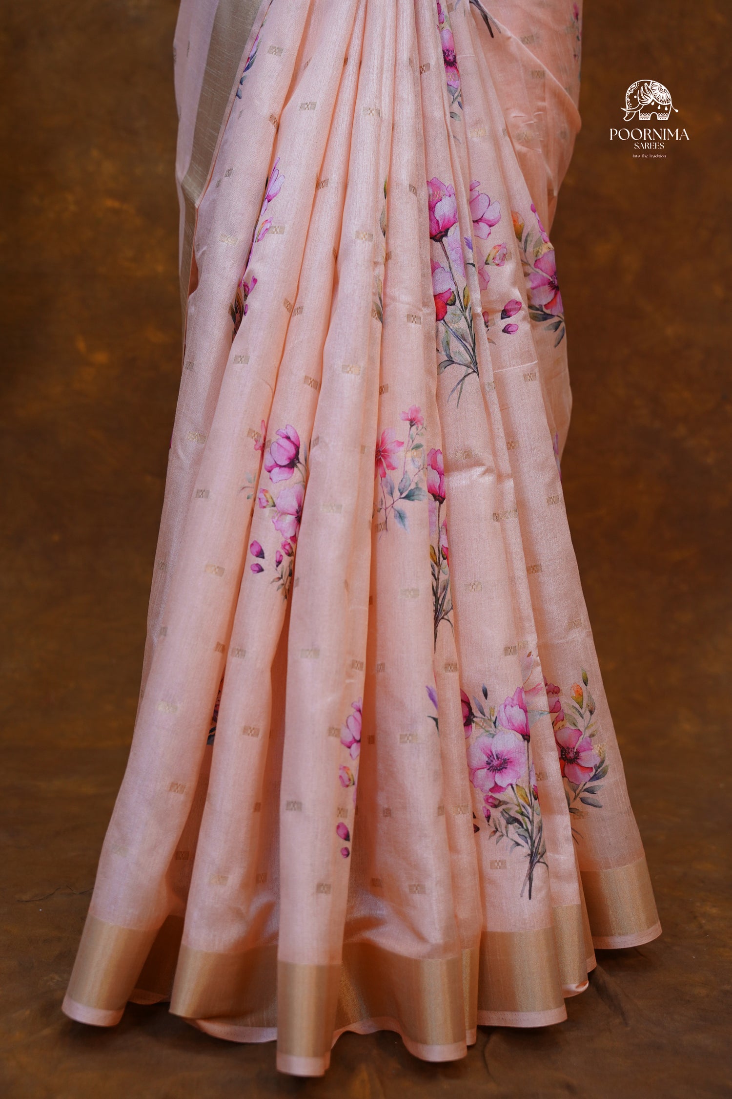 CHANDERI SAREE - CRAYOLA PEACH