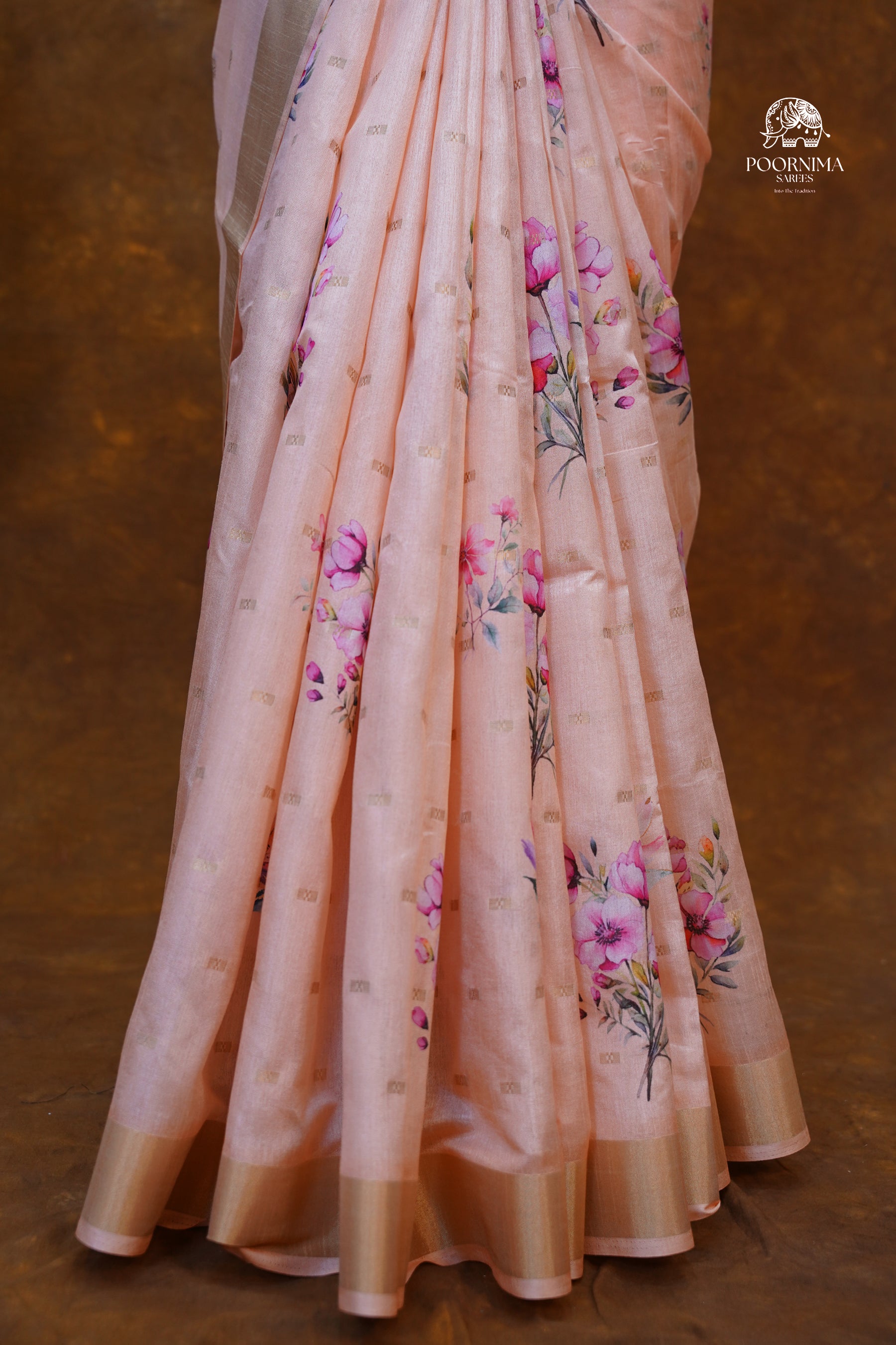 CHANDERI SAREE - CRAYOLA PEACH
