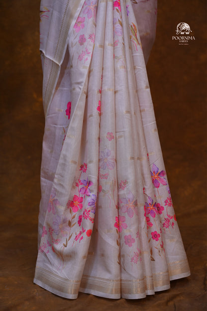 CHANDERI SAREE - BUTTER CREAM
