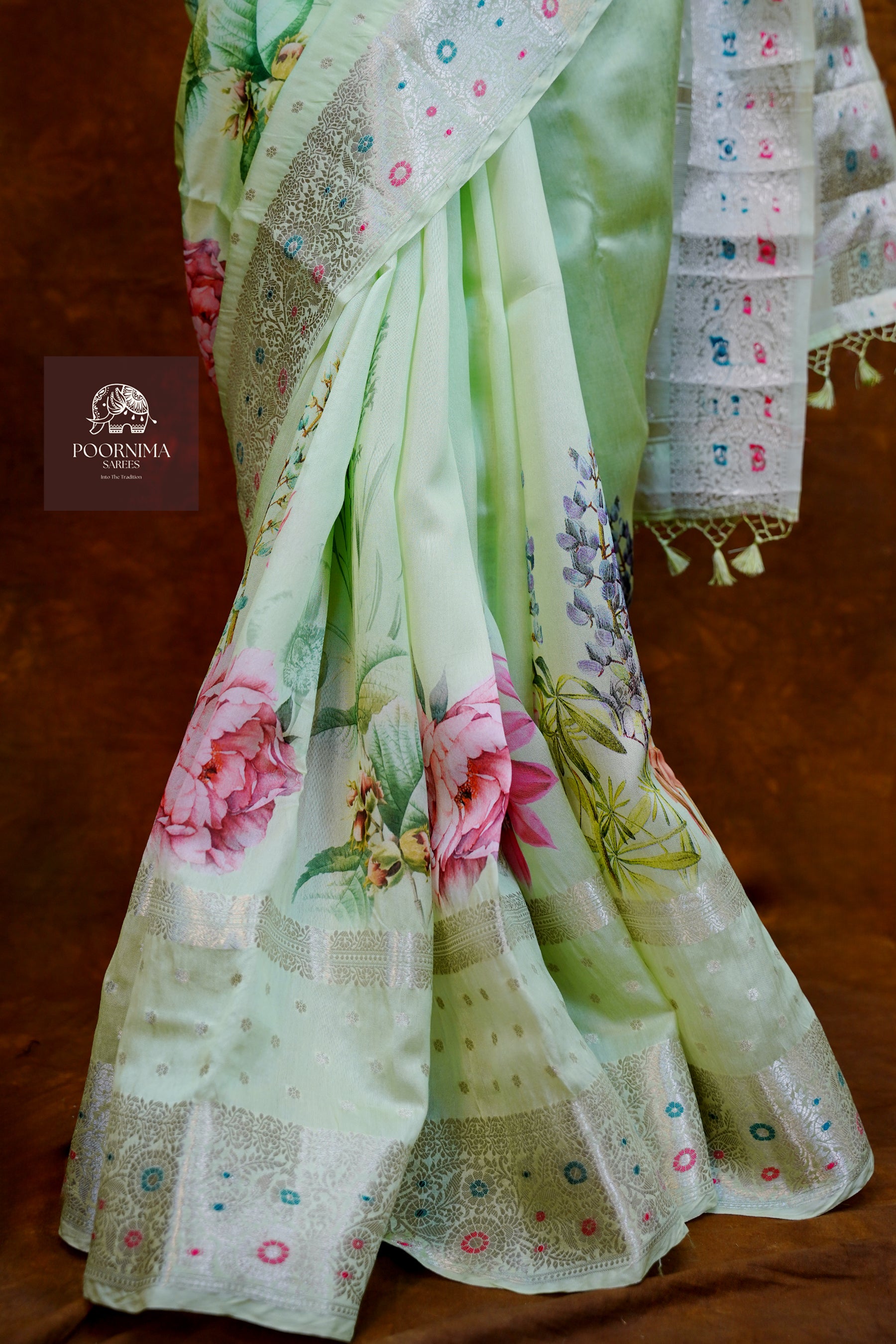 BANARASI SILK FUSION SAREE  WITH DIGITAL PRINT- PASTEL