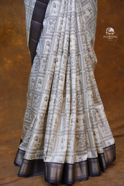 MUNGA TUSSAR SAREE- HALF WHITE
