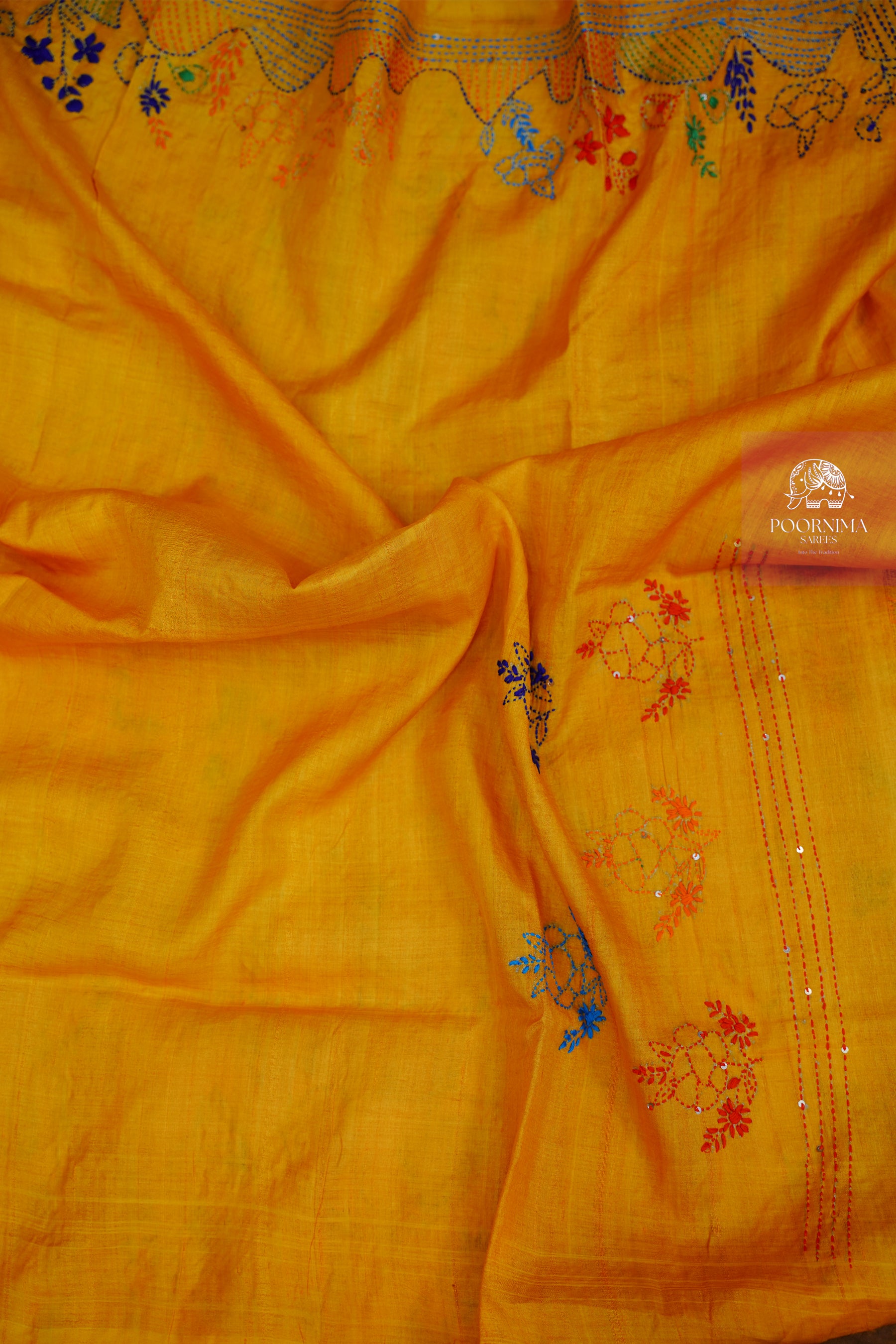 TUSSAR WORK SAREE - YELLOW
