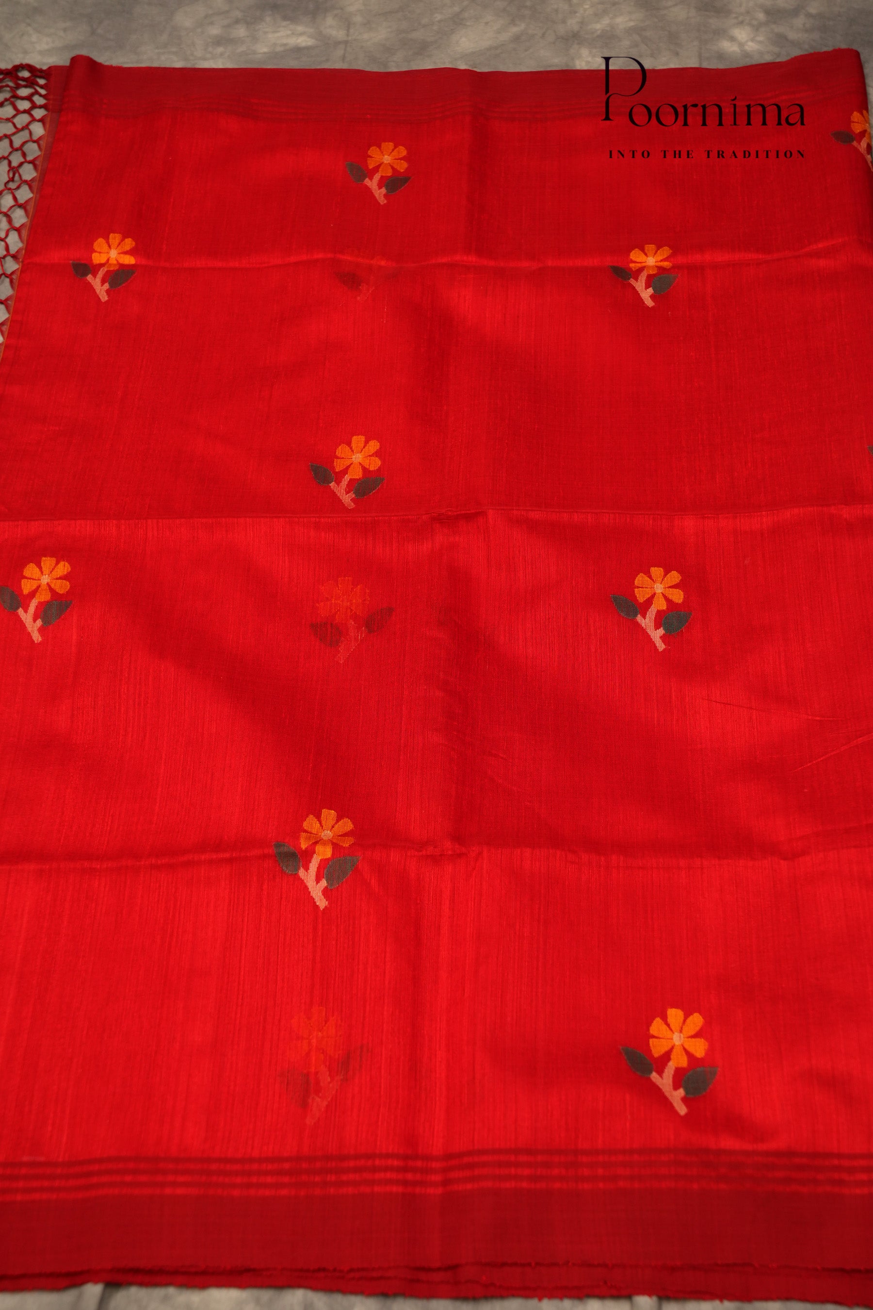 JUTE JAMDANI SAREE- CHERRY RED