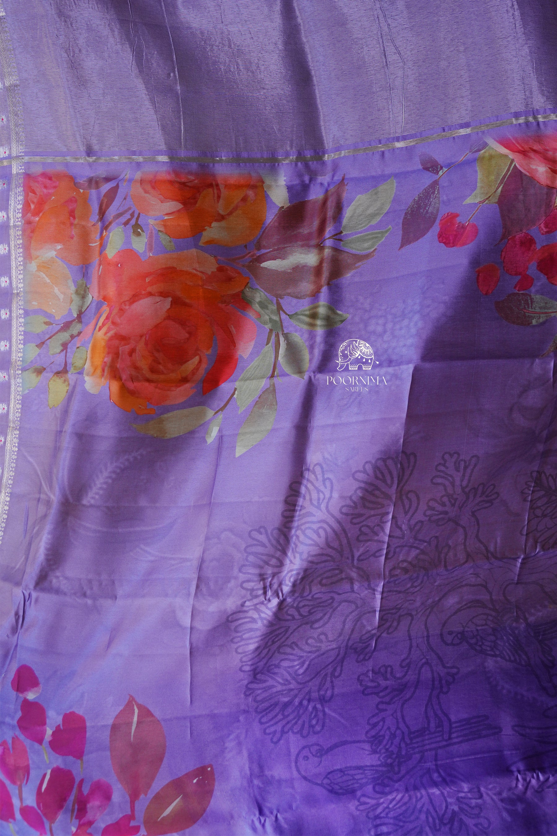 BANARASI SILK FUSION SAREE WITH DIGITAL PRINT-VIOLET