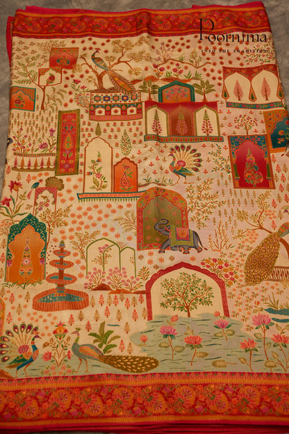 KASHMIR SILK SAREE- HALF WHITE