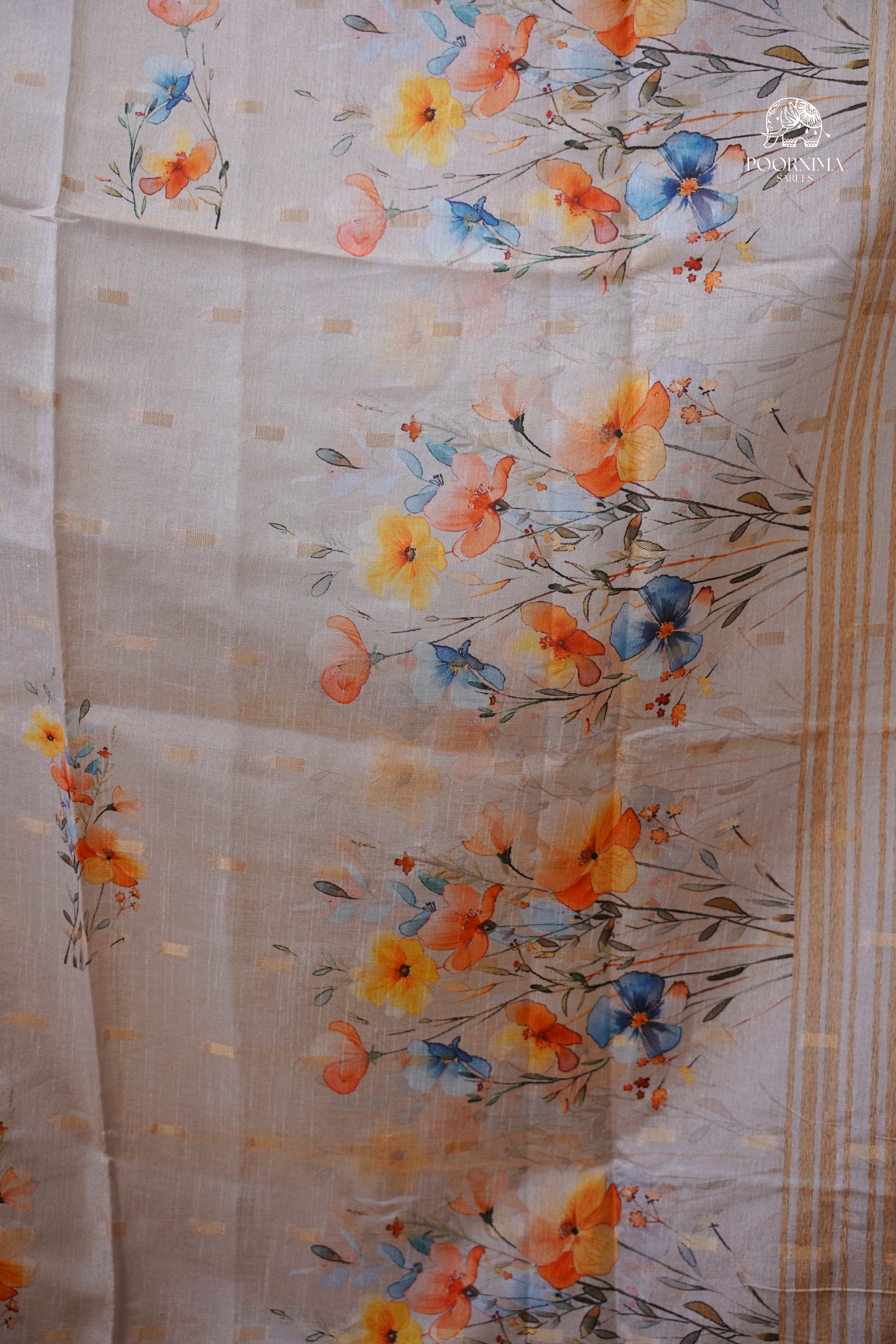 CHANDERI SAREE  - BEIGE CREAM