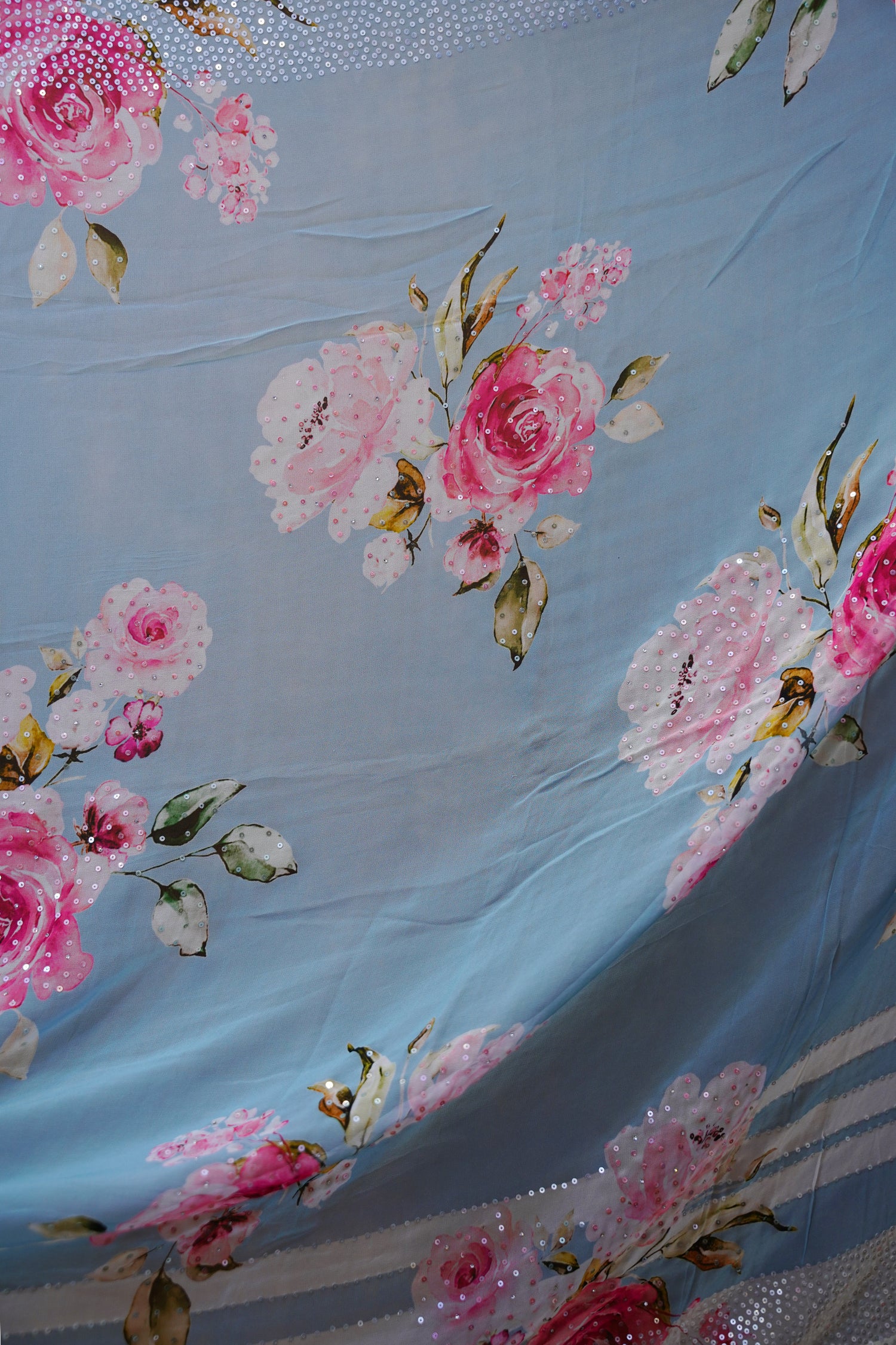 GEORGETTE DIGITAL PRINT SAREE - SKY BLUE