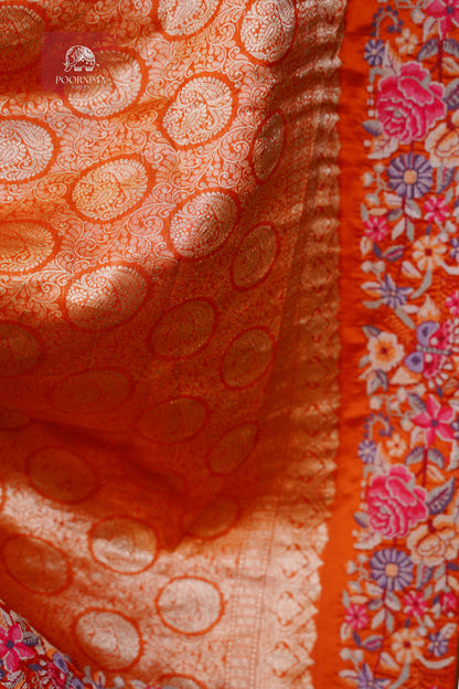 BANARASI PATTU WITH PETIT POINT WORK SAREE - ORANGE