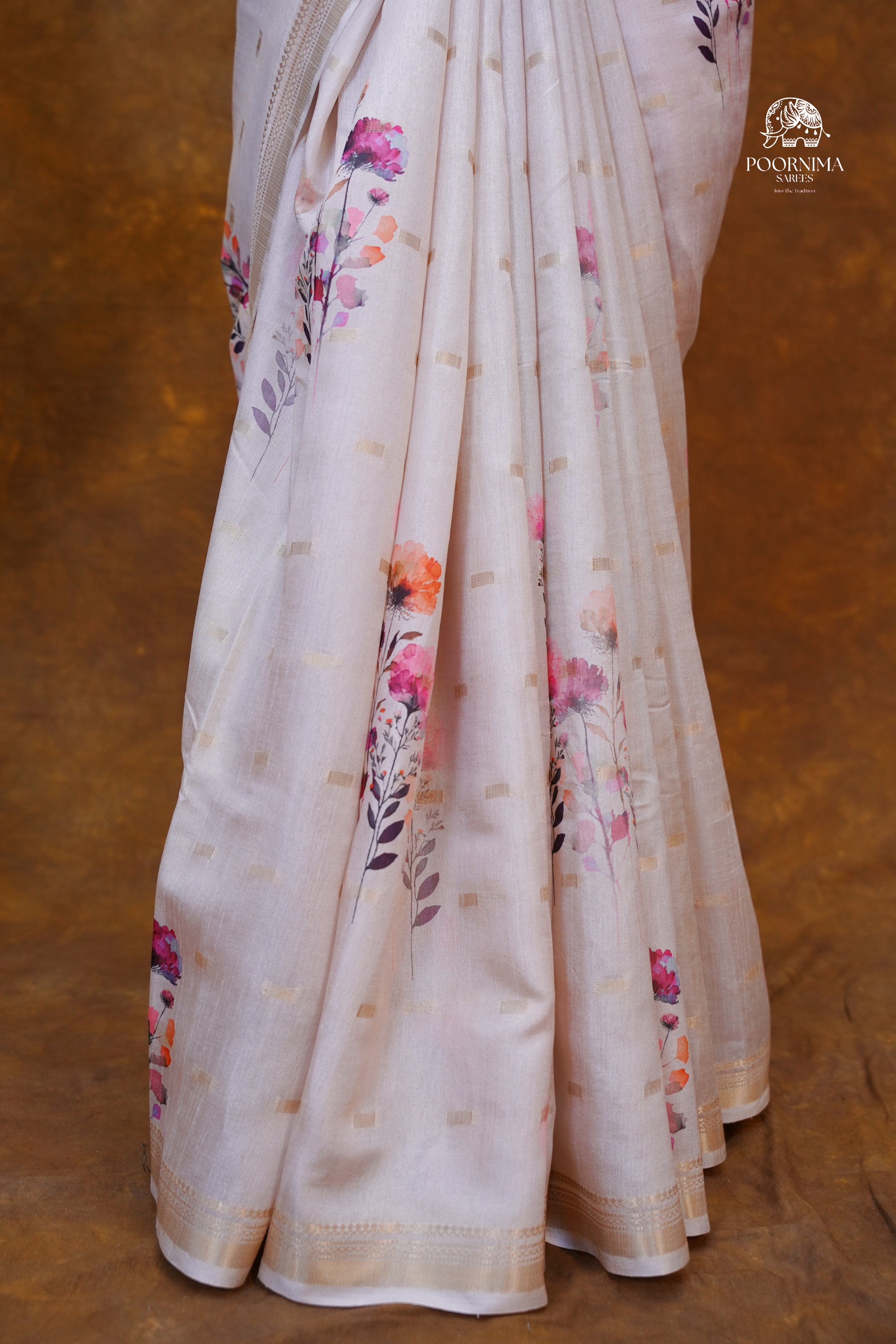 CHANDERI SAREE - BEIGE CREAM