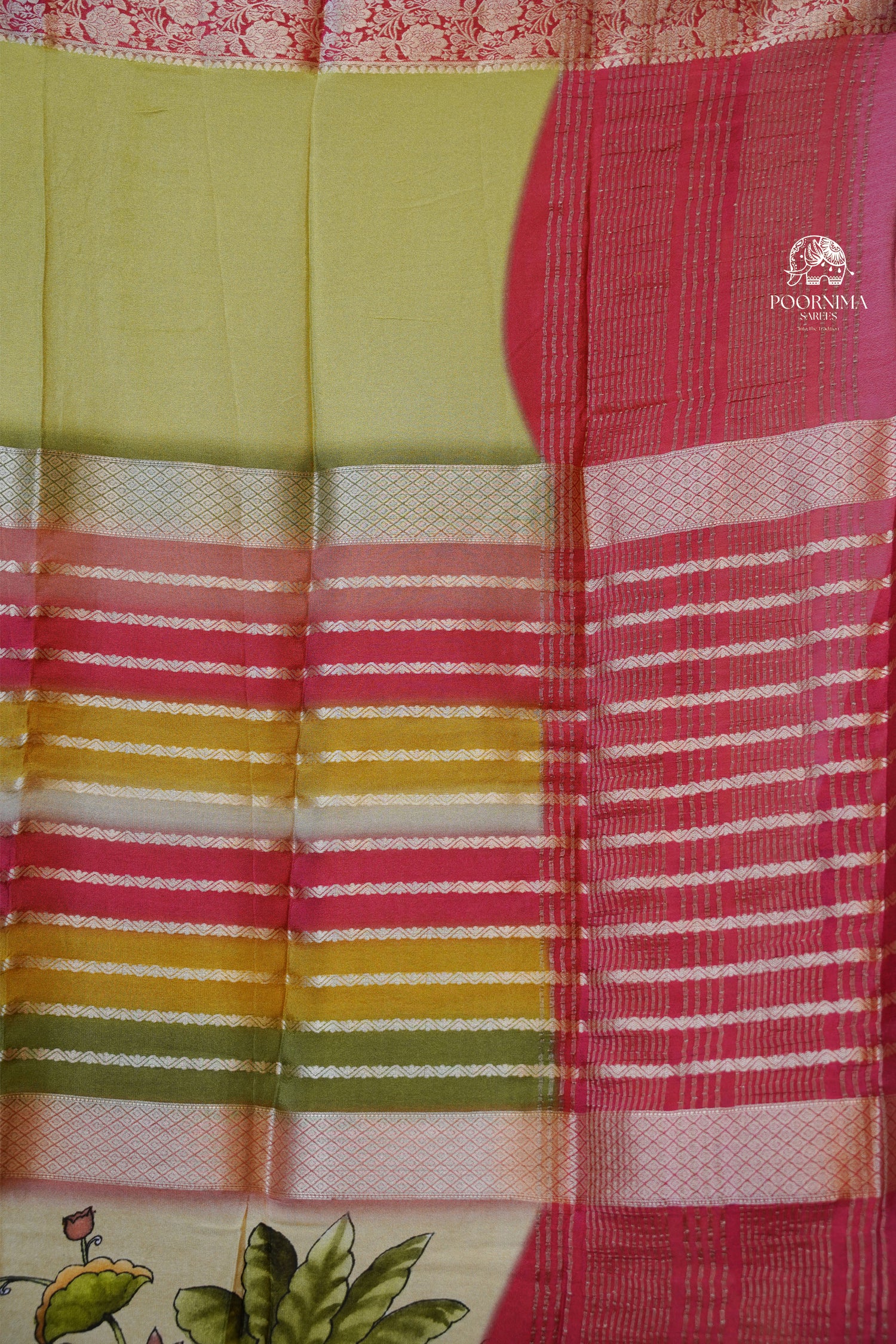 MYSORE CRAPE DIGITAL PRINTED SAREE - OLIVE GREEN