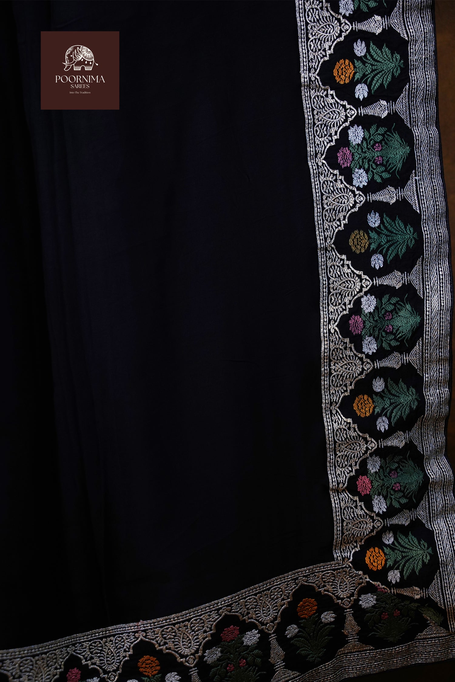 SATIN CRAPE WITH SABYASACHI INSPIRED BORDER SAREE - BLACK