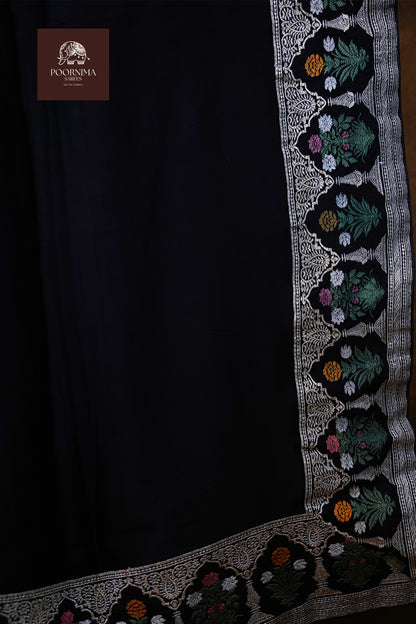 SATIN CRAPE WITH SABYASACHI INSPIRED BORDER SAREE - BLACK