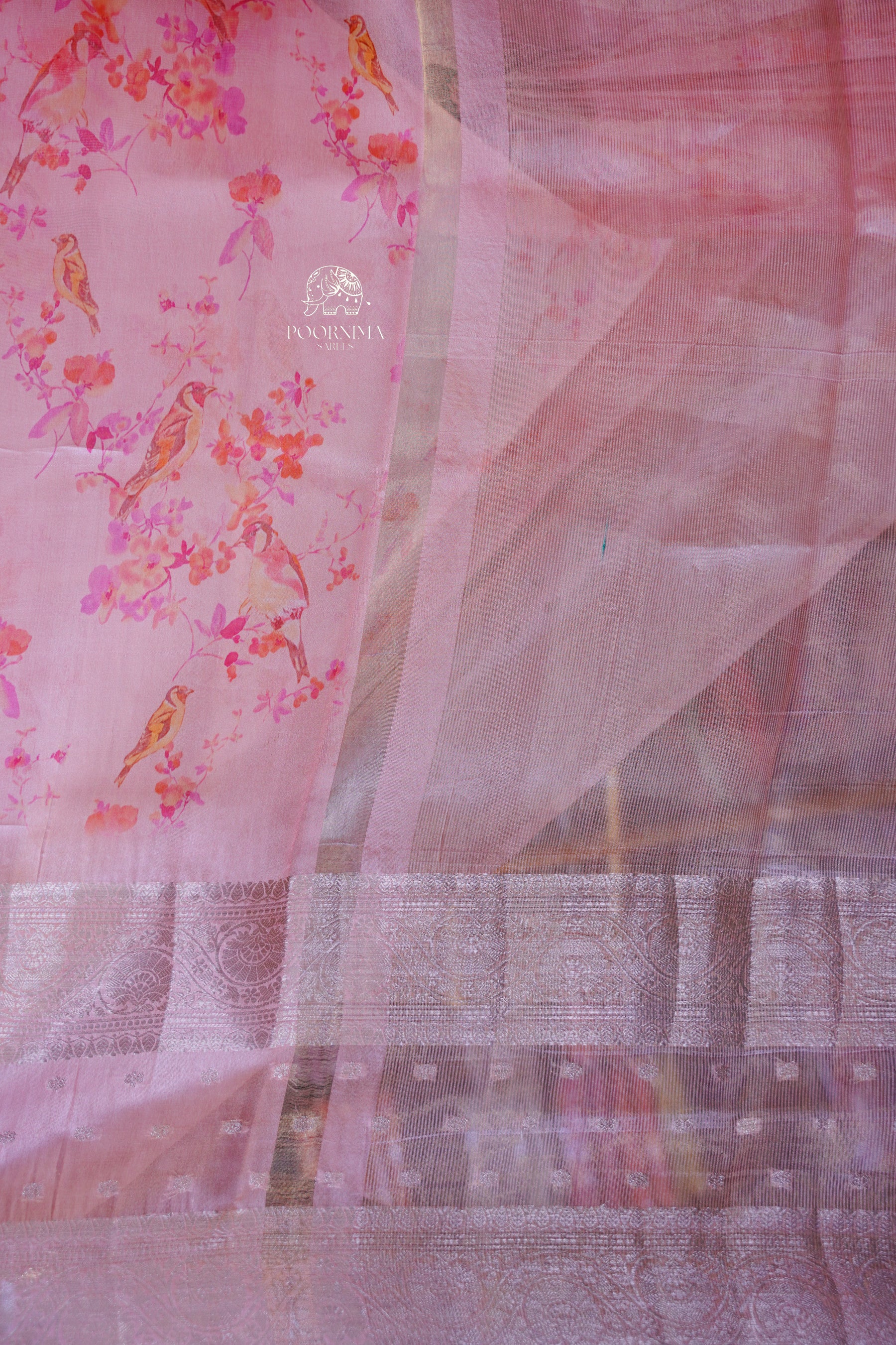 BANARASI SILK FUSION SAREE - PEACH PINK