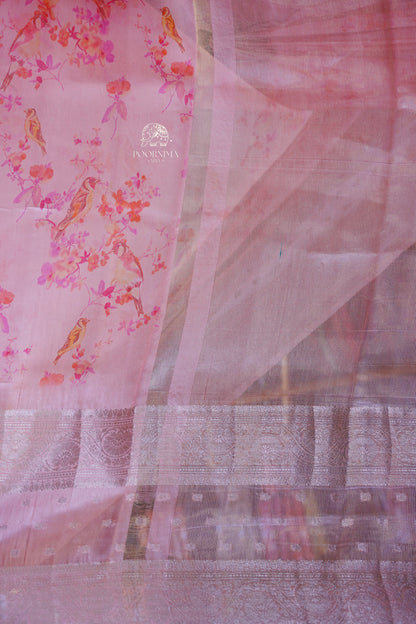 BANARASI SILK FUSION SAREE - PEACH PINK