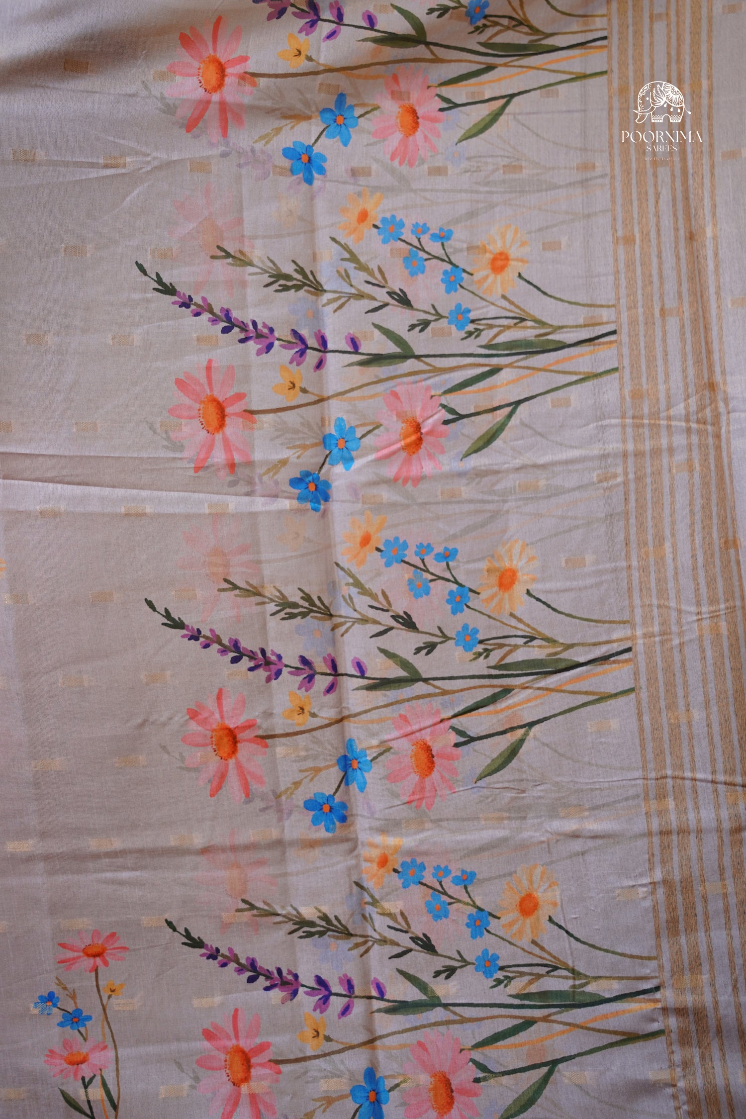 CHANDERI SAREE - BEIGE CREAM