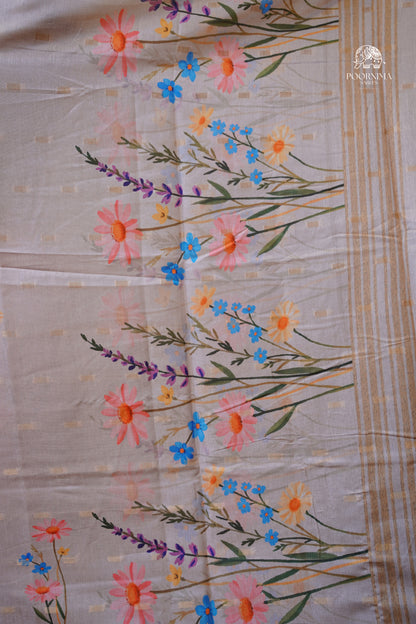 CHANDERI SAREE - BEIGE CREAM