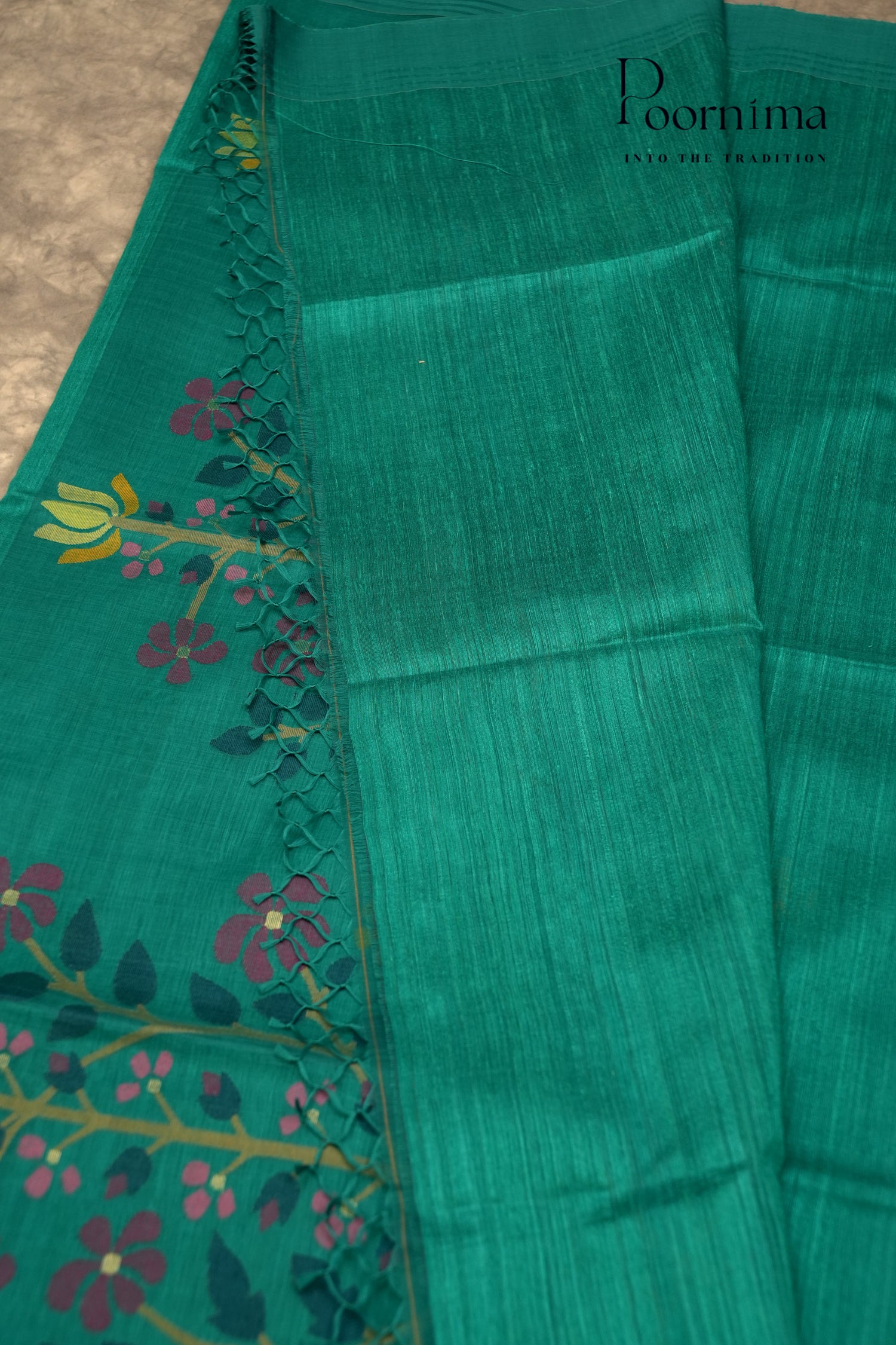 JUTE JAMDANI SAREE- BLUE GREEN