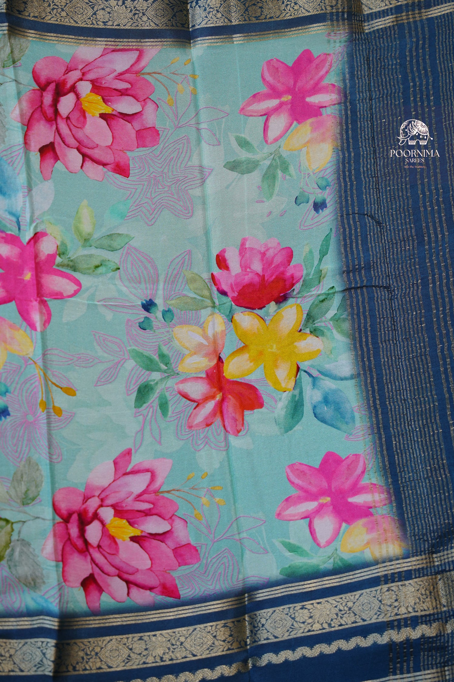 MYSORE CRAPE DIGITAL PRINTED SAREE -SKY BLUE
