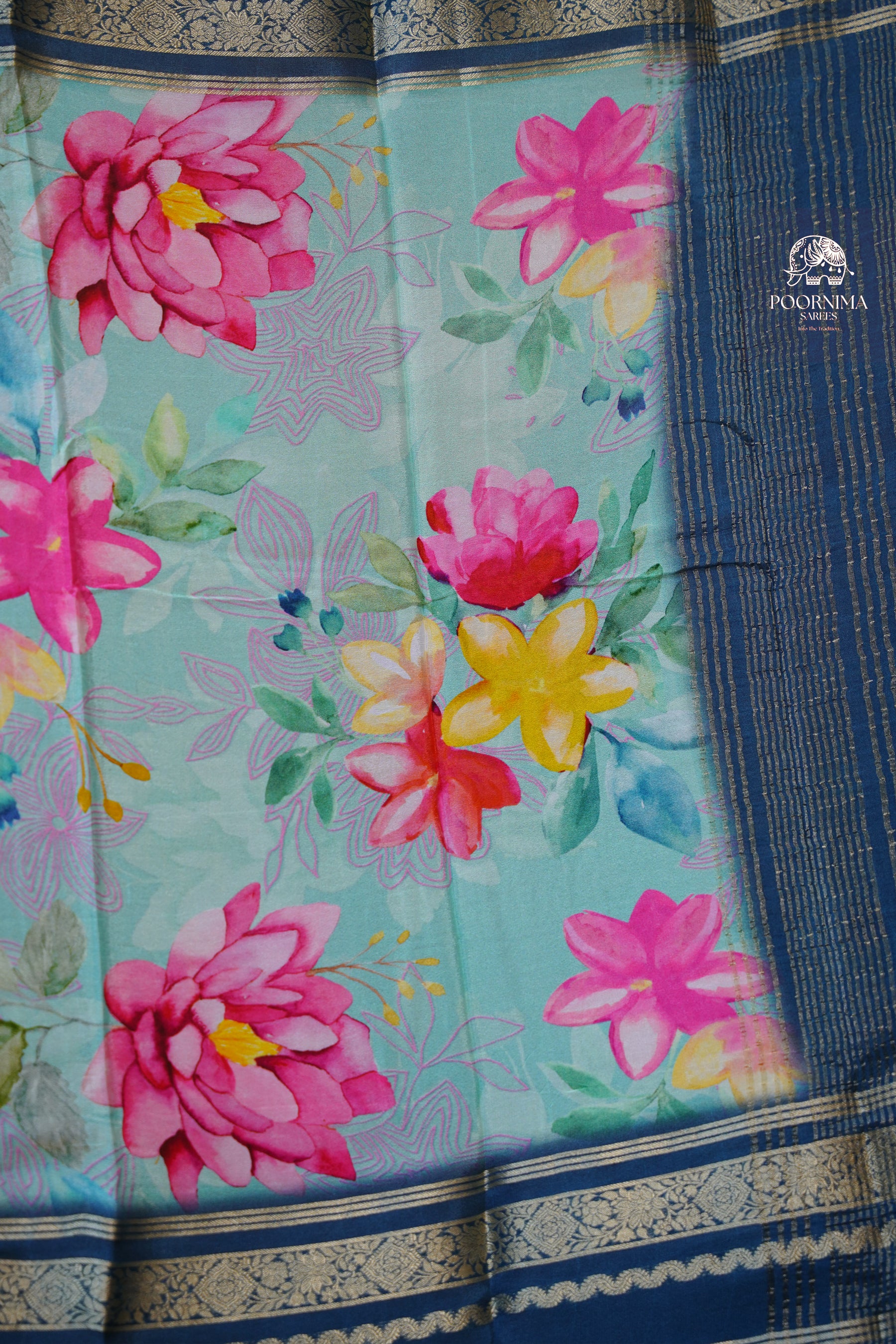 MYSORE CRAPE DIGITAL PRINTED SAREE -SKY BLUE