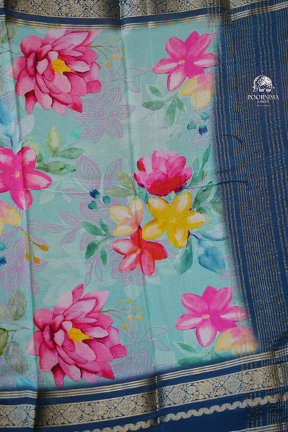 MYSORE CRAPE DIGITAL PRINTED SAREE -SKY BLUE