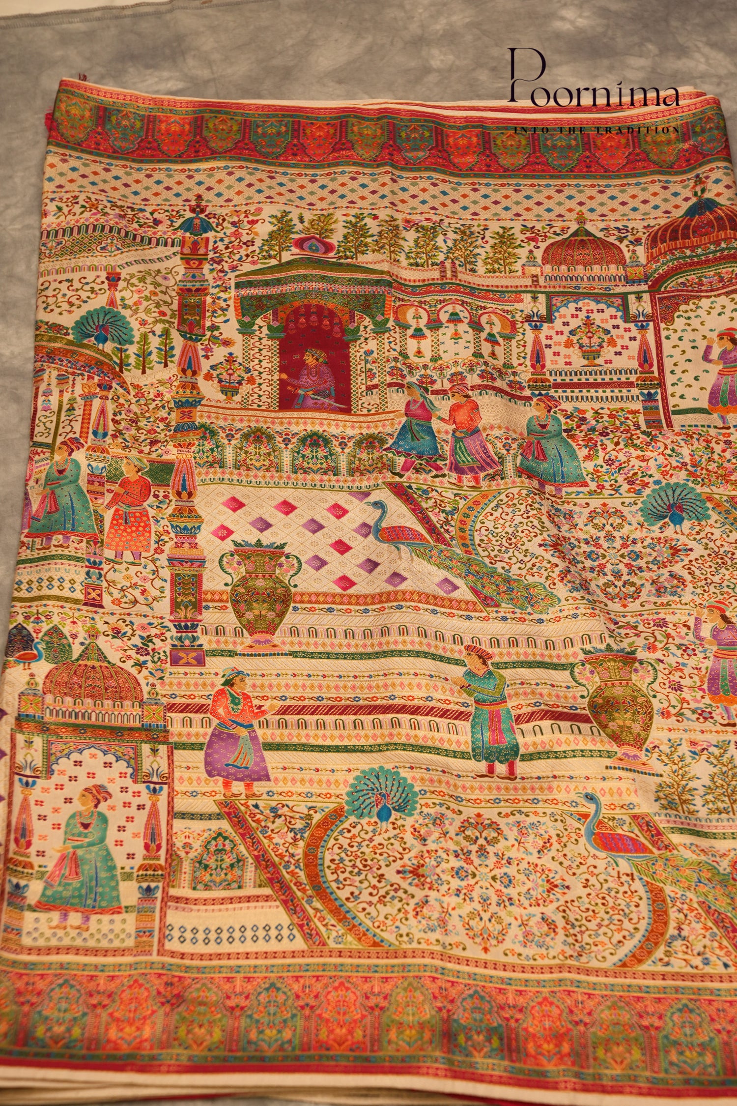 KASHMIR SILK SAREE- HALF WHITE