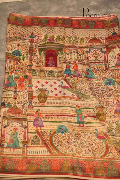 KASHMIR SILK SAREE- HALF WHITE