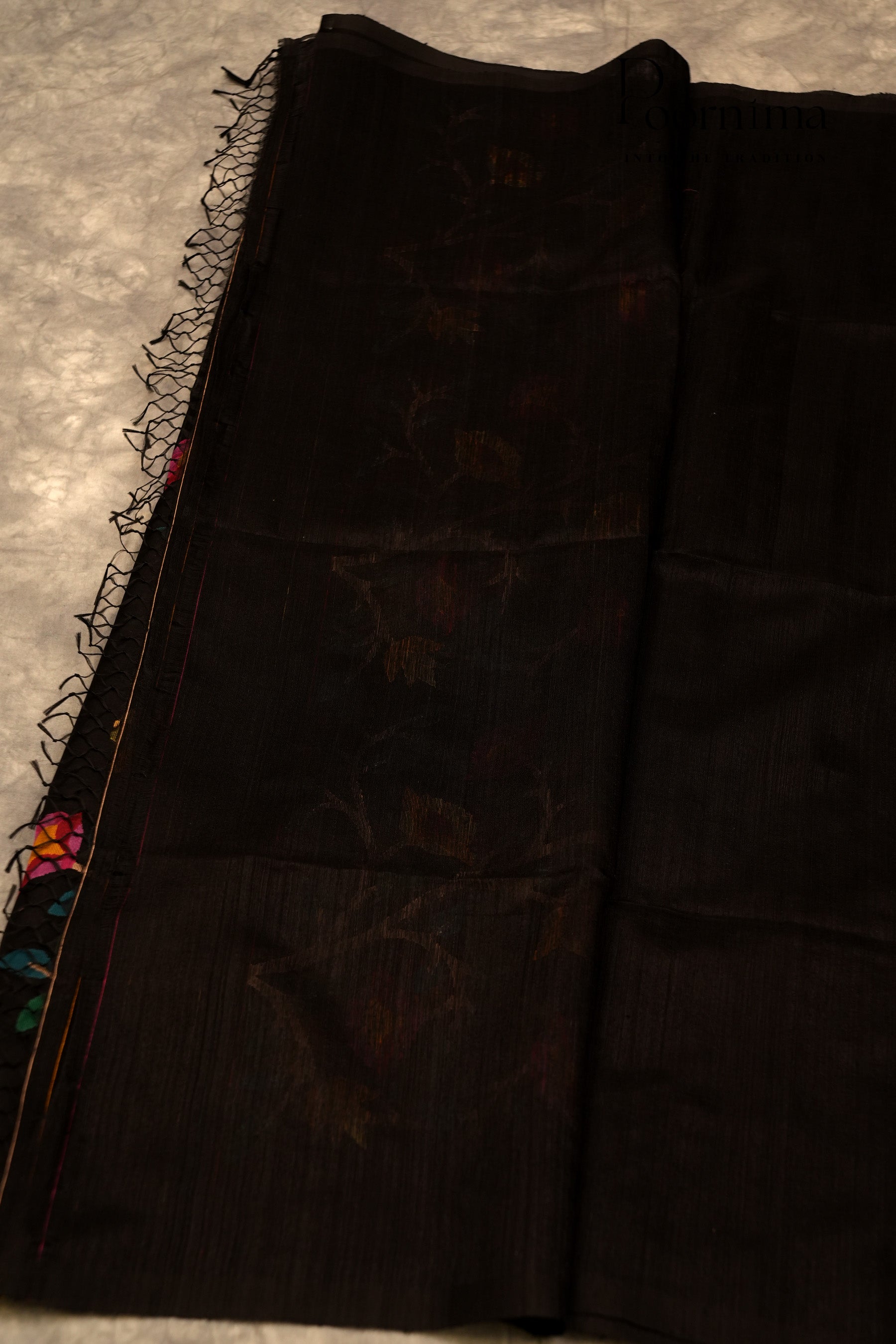 JUTE JAMDANI SAREE-BLACK