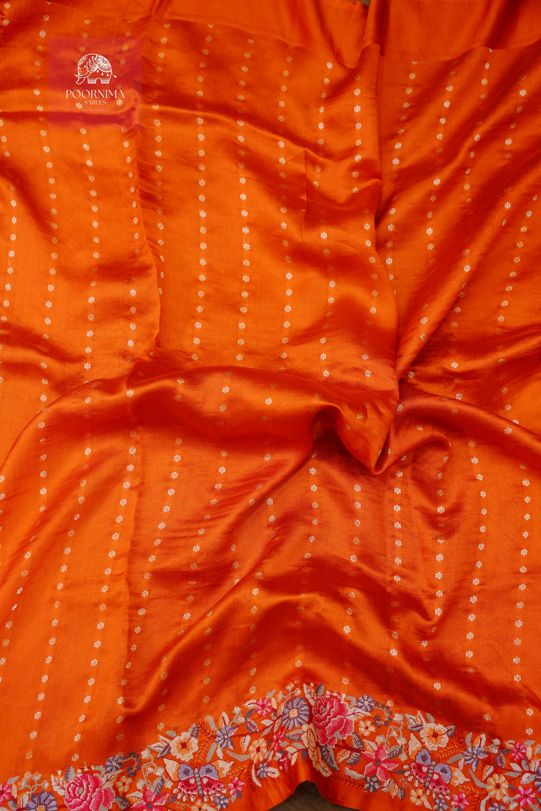 BANARASI PATTU WITH PETIT POINT WORK SAREE - ORANGE