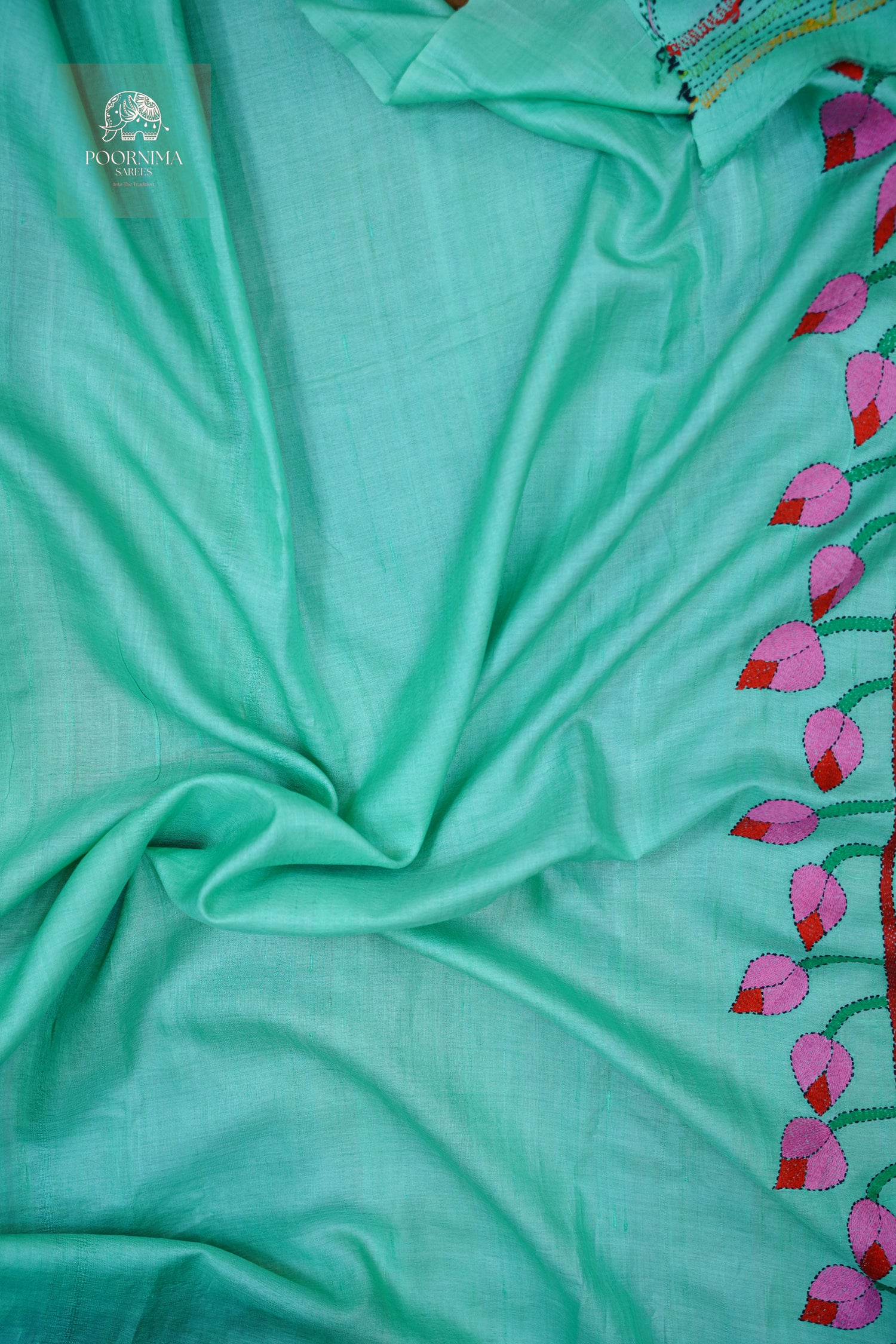 HANDLOOM TUSSAR SAREE -  MINT GREEN