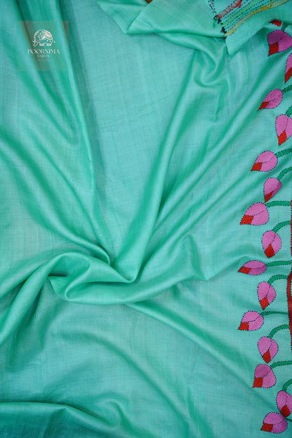 HANDLOOM TUSSAR SAREE -  MINT GREEN