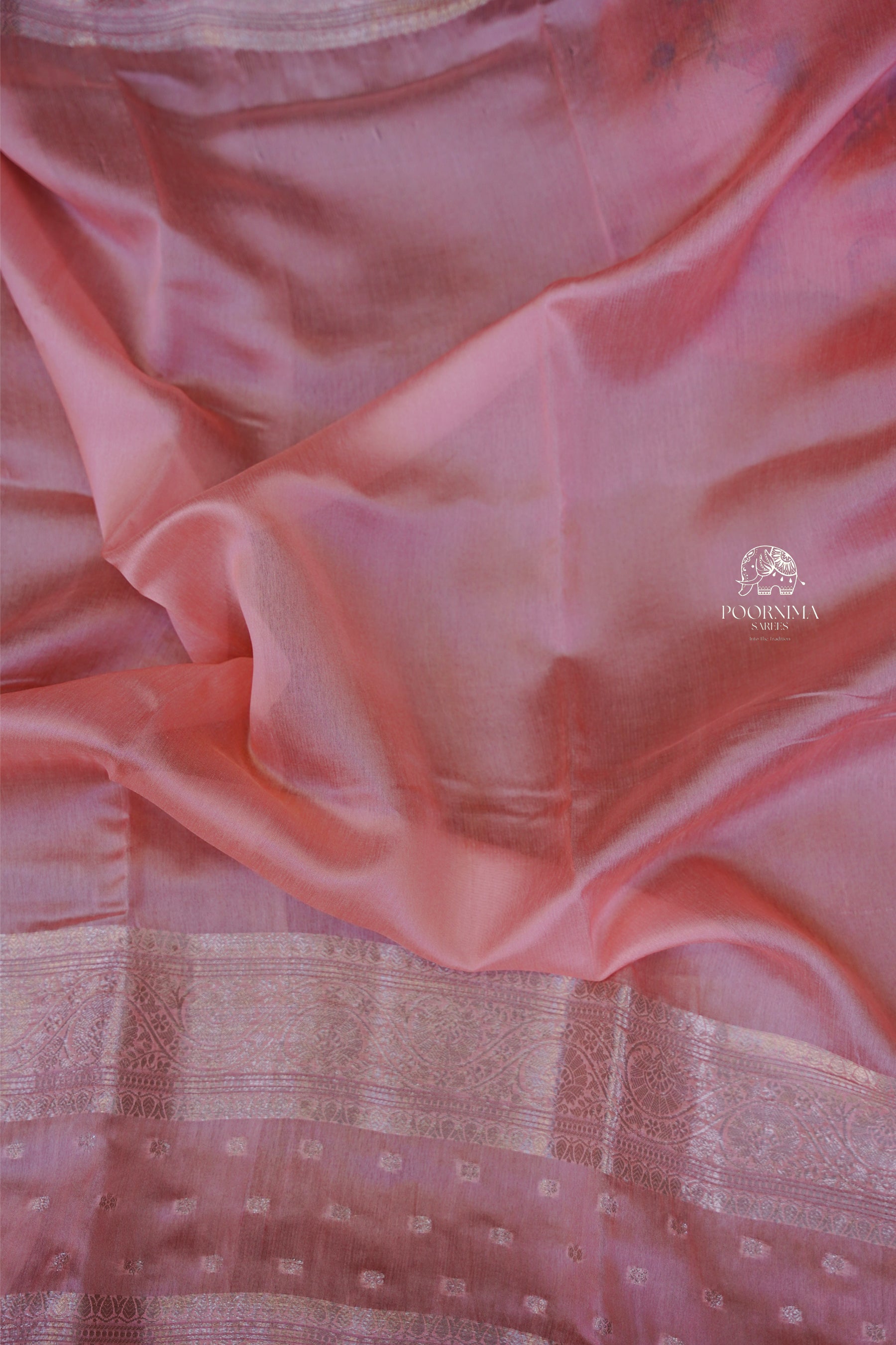 BANARASI SILK FUSION SAREE - PEACH PINK