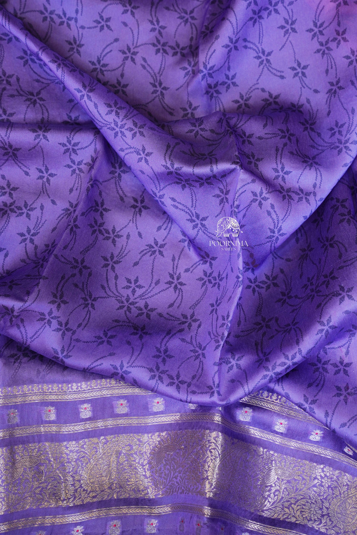 BANARASI SILK FUSION SAREE WITH DIGITAL PRINT-VIOLET
