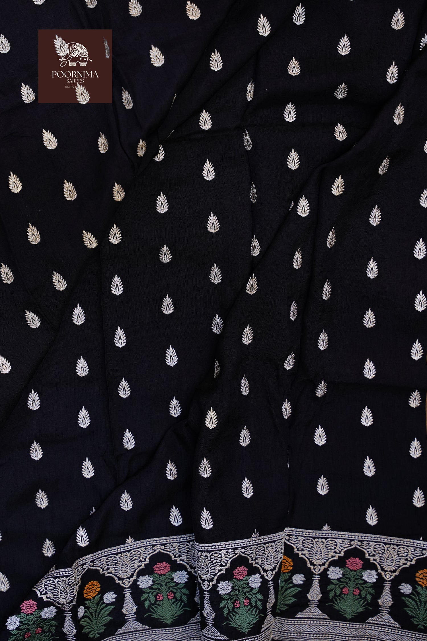 SATIN CRAPE WITH SABYASACHI INSPIRED BORDER SAREE - BLACK