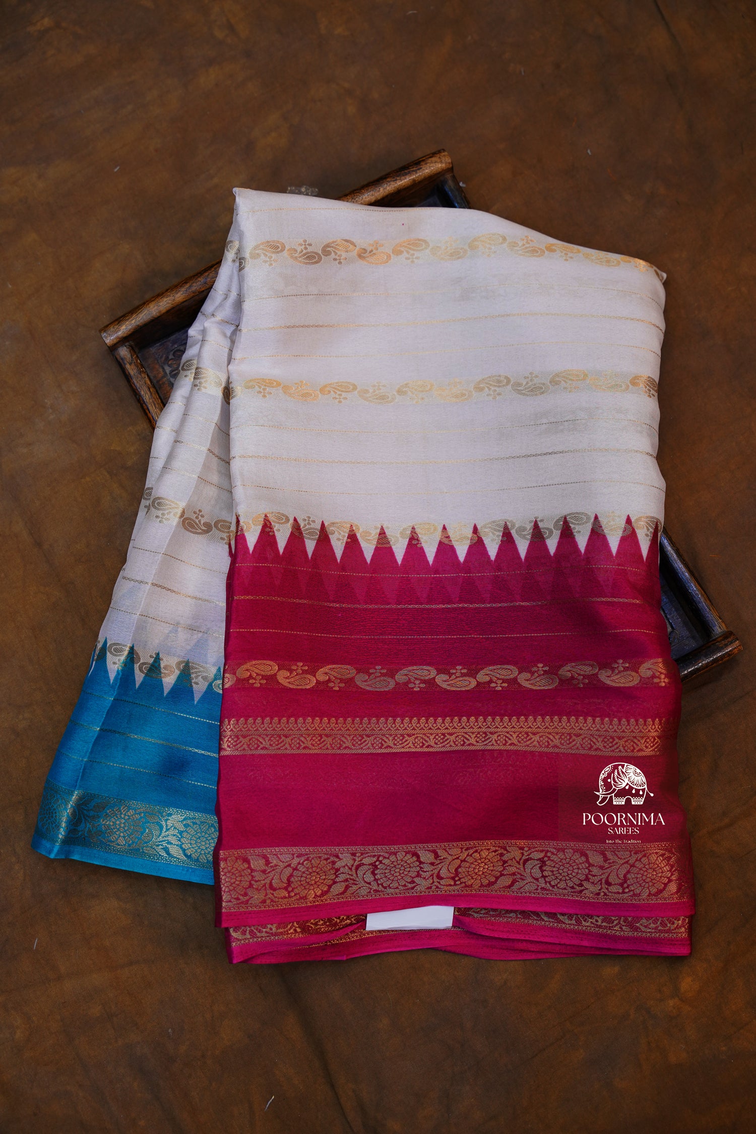 VISCOSE GEORGETTE SAREE WITH GANGA JAMUNA BORDER