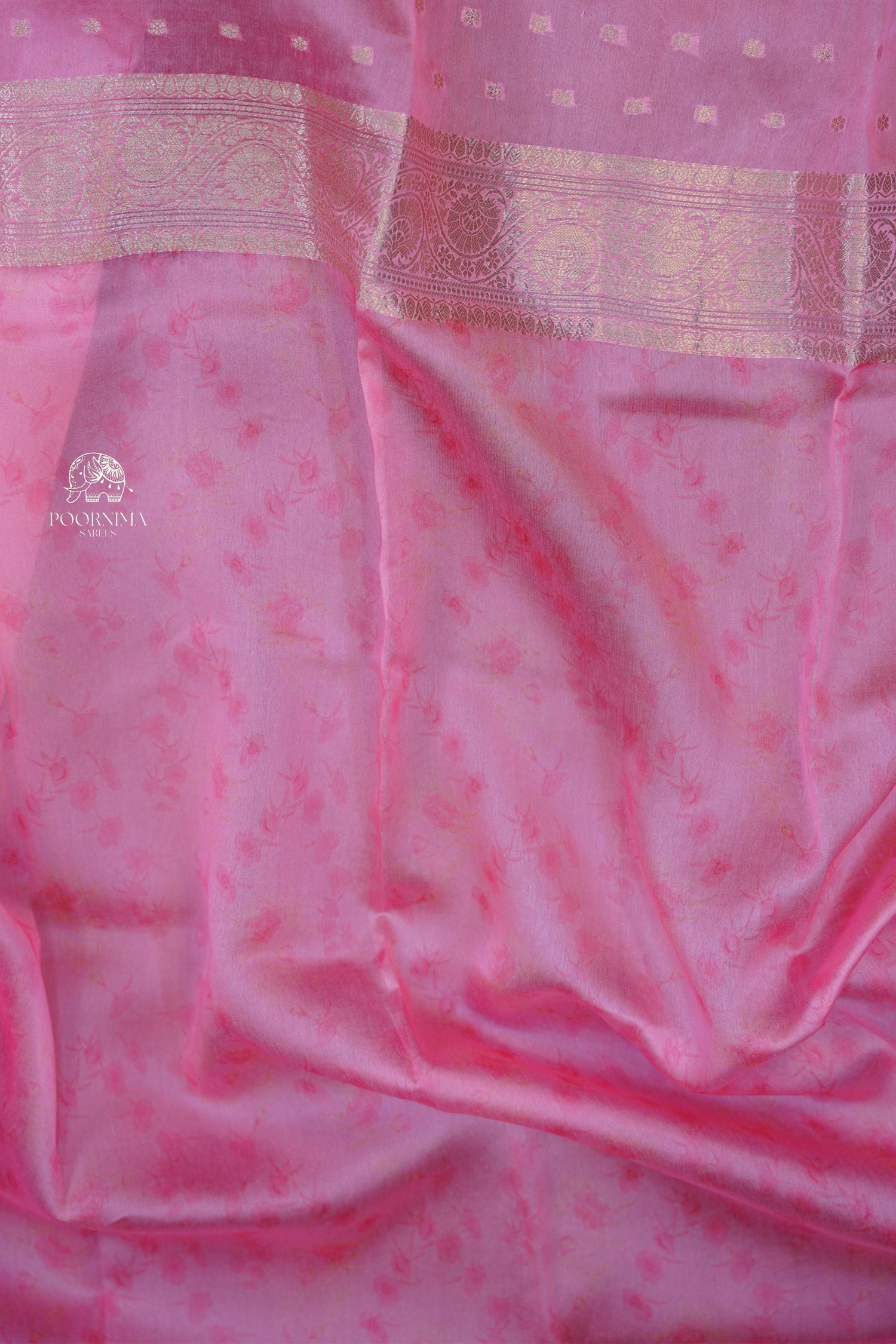 BANARASI SILK FUSION SAREE WITH DIGITAL PRINT-PINK