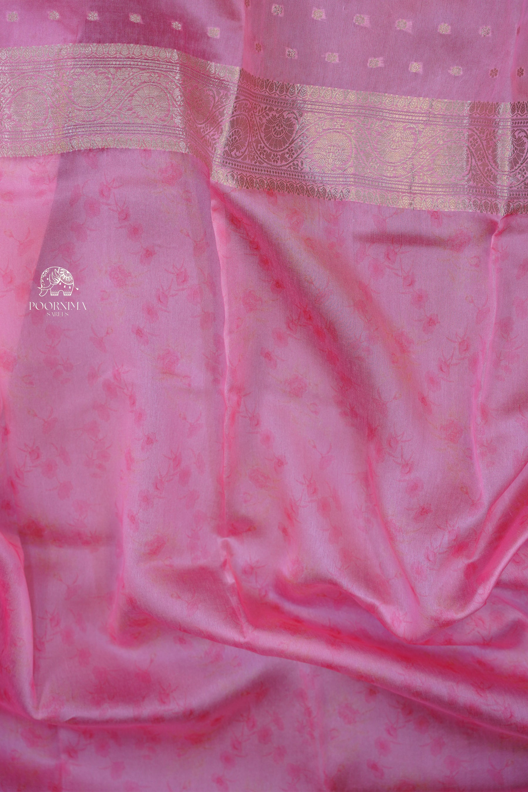 BANARASI SILK FUSION SAREE WITH DIGITAL PRINT-PINK