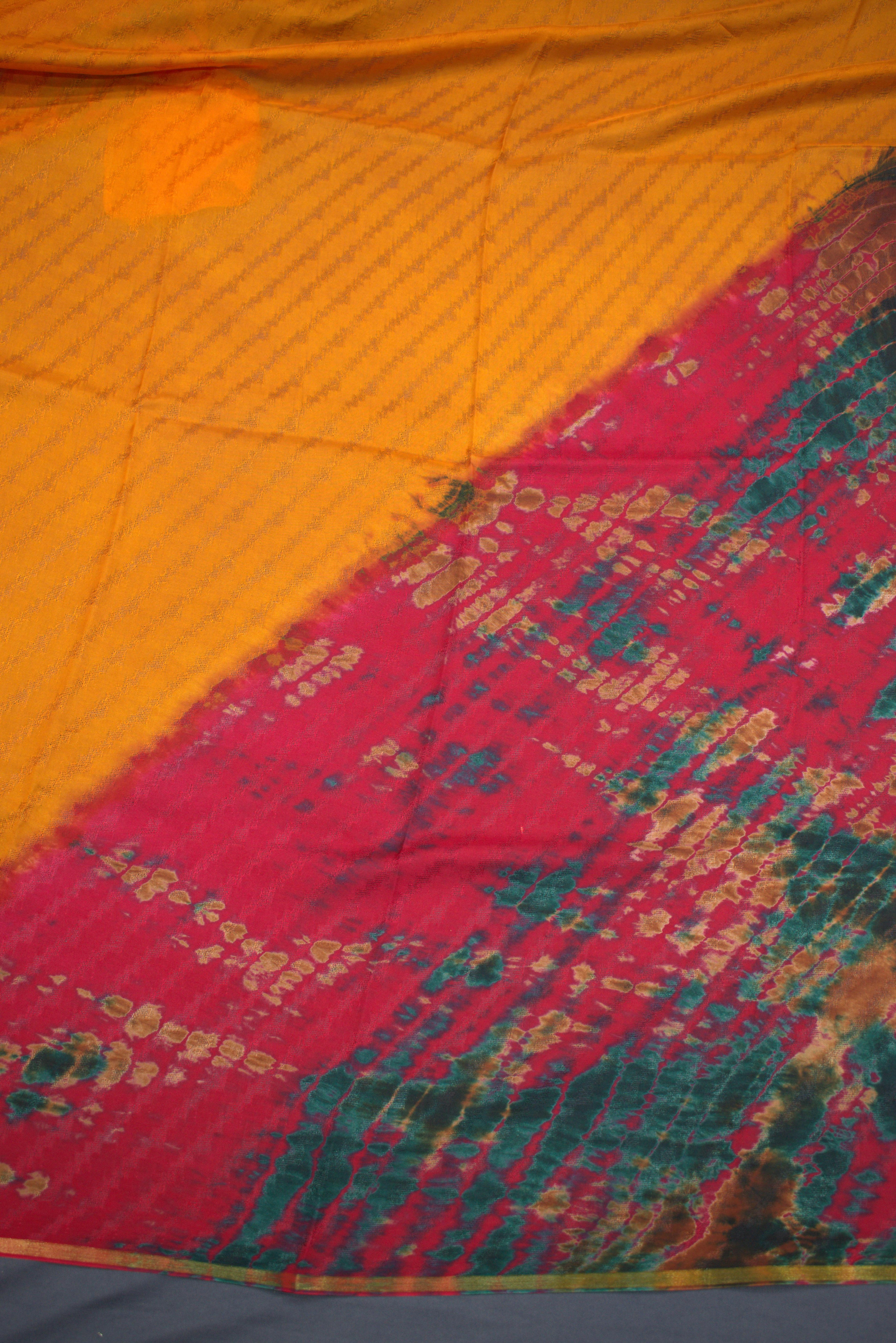 ORANGE- GEORGETTE SAREE WITH SHIOBORI TIE &amp; DIE