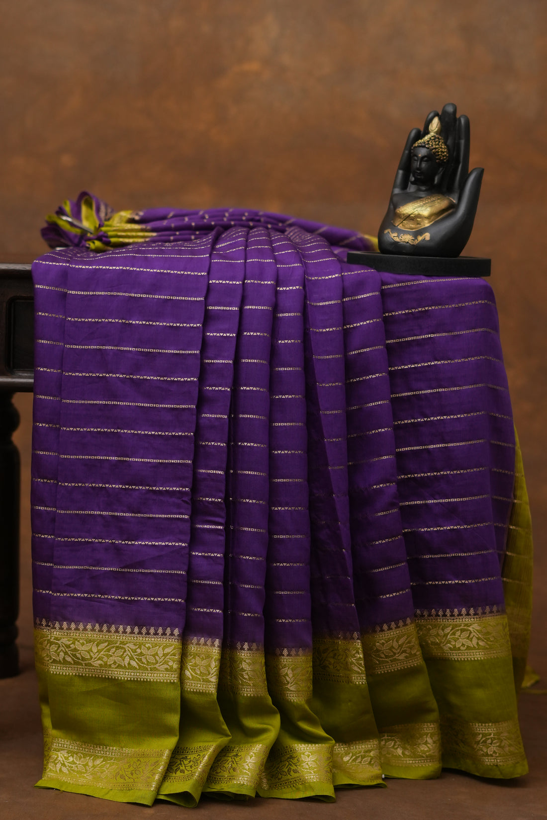 SEMI MYSORE CRAPE SAREE-BRINJAL COLOUR