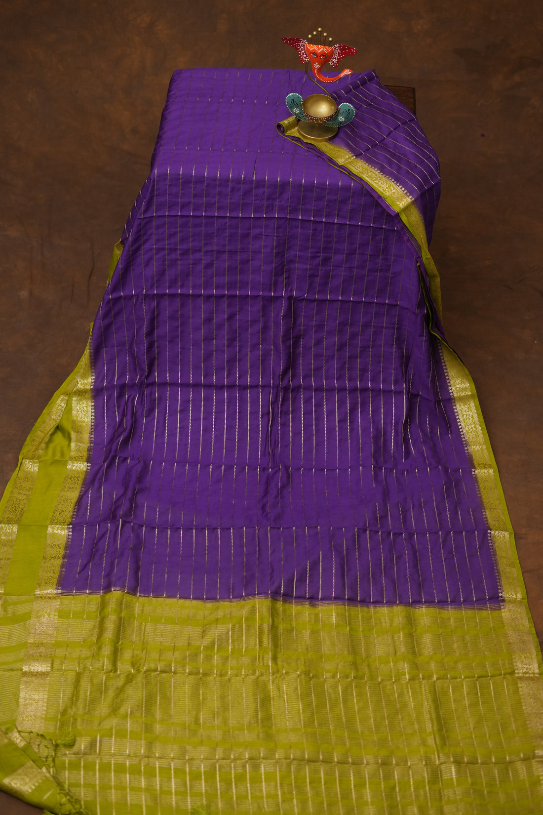 SEMI MYSORE CRAPE SAREE-BRINJAL COLOUR
