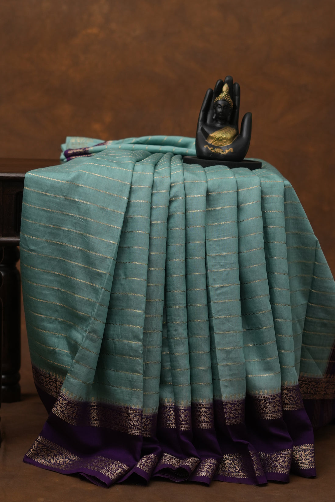 SEMI MYSORE CRAPE SAREE-SEA BLUE