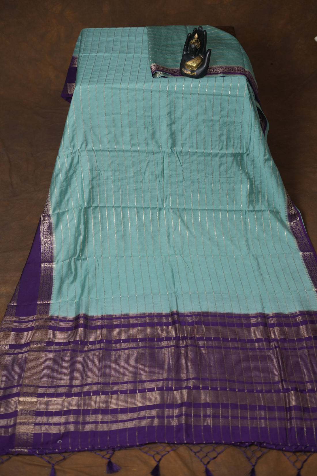 SEMI MYSORE CRAPE SAREE-SEA BLUE